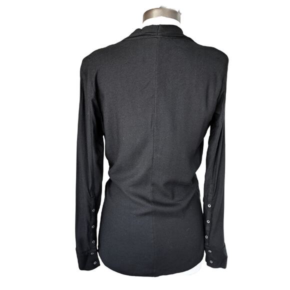 Helmut Lang Morse Long-Sleeve Draped Top in Black Crepe Tunic V-neck - Picture 3 of 15